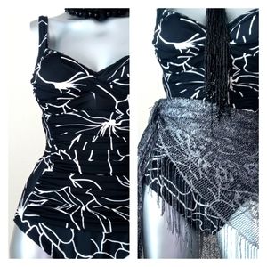 70S VinTAge "RETRO MOD" Abstract Print Ruching One Piece Swimsuit/Bodysuit